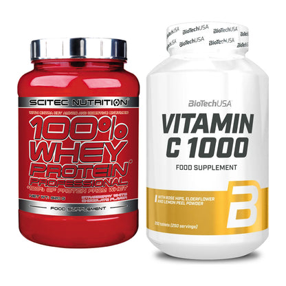 Basis-Set: Scitec 100% Whey + BioTech Vitamin C 1000 250 – alle enthaltenen Artikel