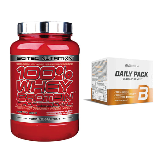 Basis-Set: Scitec 100% Whey + BioTech Daily Packs 30 Packs – alle enthaltenen Artikel