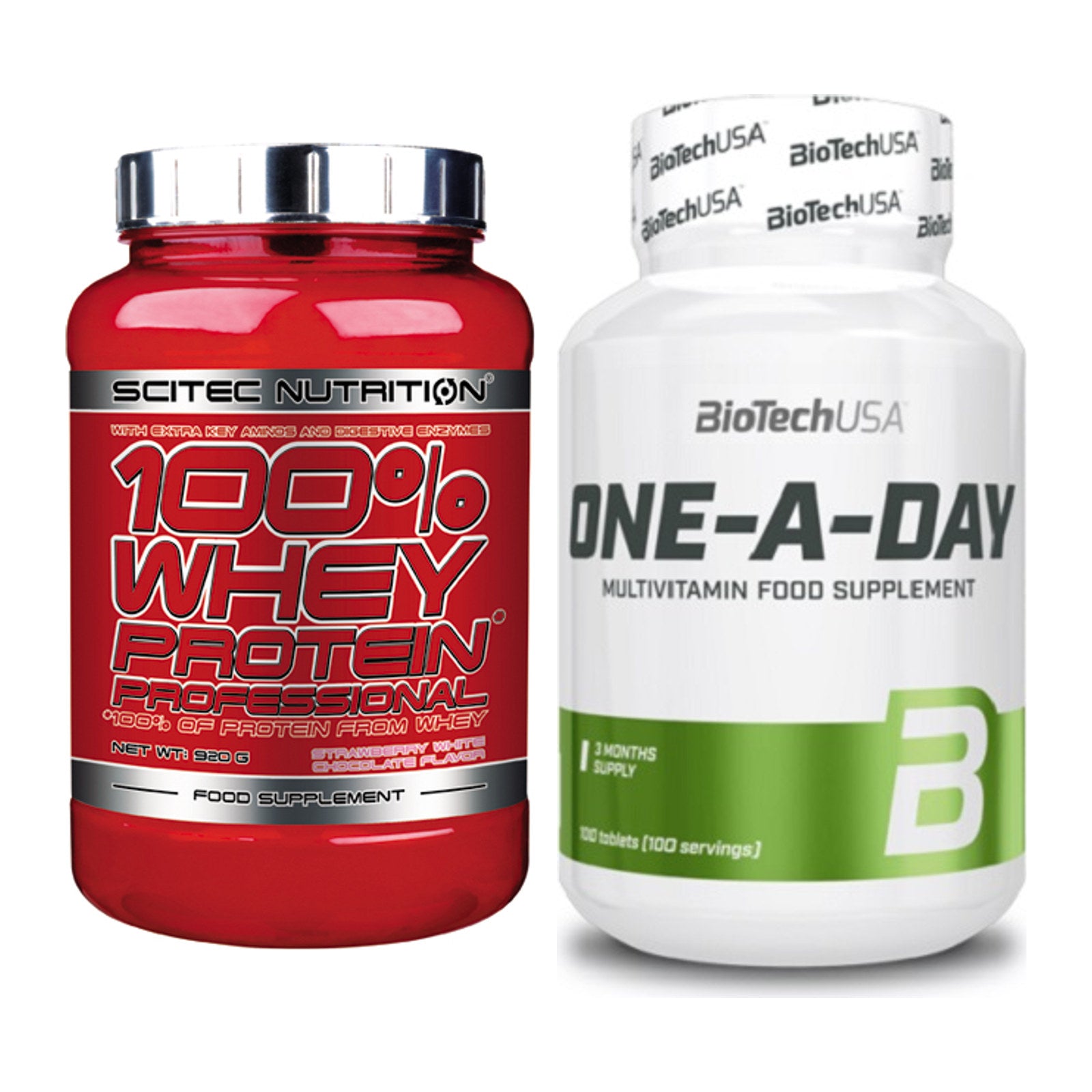 Basis-Set: Scitec 100% Whey Professional + BioTech One A Day 100 Tabl. – alle enthaltenen Artikel