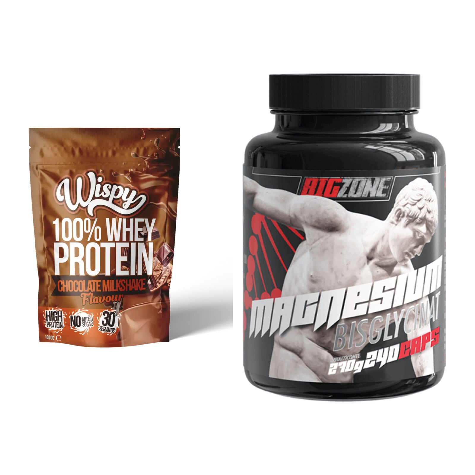 Basis-Set: Wispy Whey 100% + Big Zone Magnesium Bisglycinat – alle enthaltenen Artikel