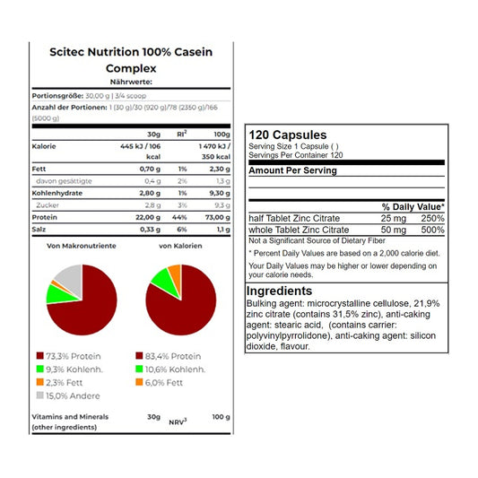 Basis-Set: Scitec Casein Complex + GN Zinc Citrate 120 Tabl. – alle enthaltenen Artikel