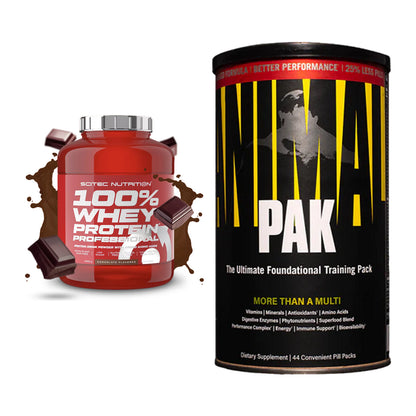 Basis-Set: Scitec 100% Whey + Universal Animal Pak 44 – alle enthaltenen Artikel