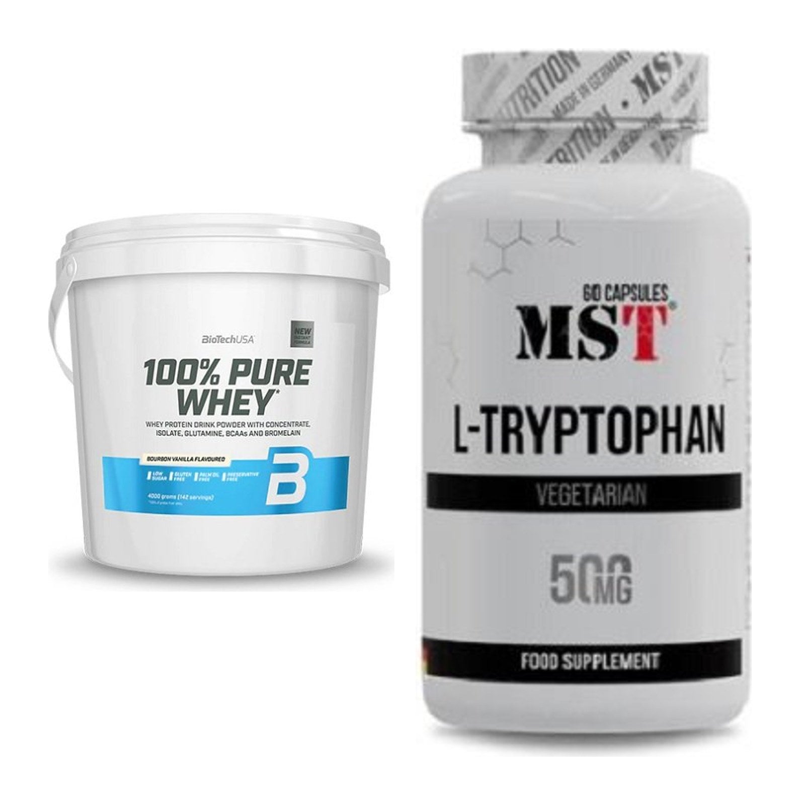 Basis-Set: BioTech 100% Pure Whey + MST Tryptophan 500mg – alle enthaltenen Artikel