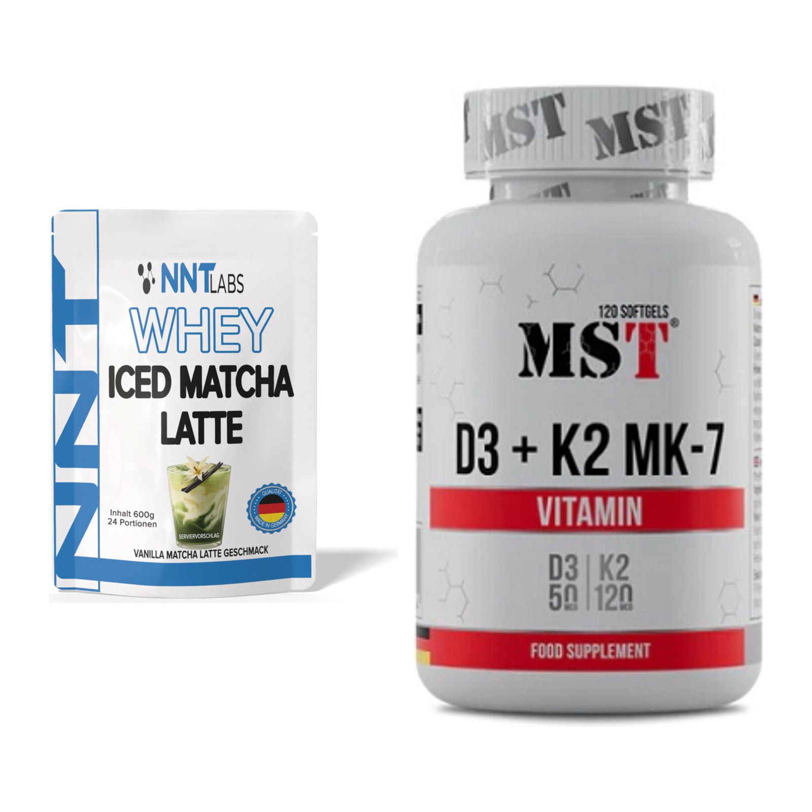 Basis-Set: NNT Whey ICED MATCHA LATTE + MST Vitamin D3 + K2 + MK-7 – alle enthaltenen Artikel