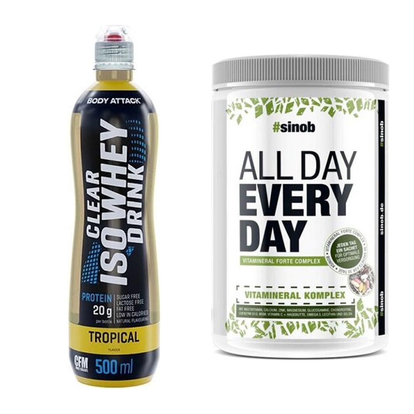 Basis-Set: Body Attack Clear Iso Whey + Sinob All Day Every Day 30 – alle enthaltenen Artikel