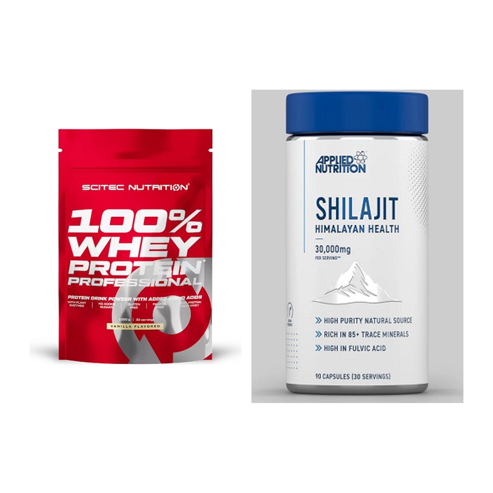 Basis-Set: Scitec 100% Whey Protein + Applied Nutrition Shilajit – alle enthaltenen Artikel