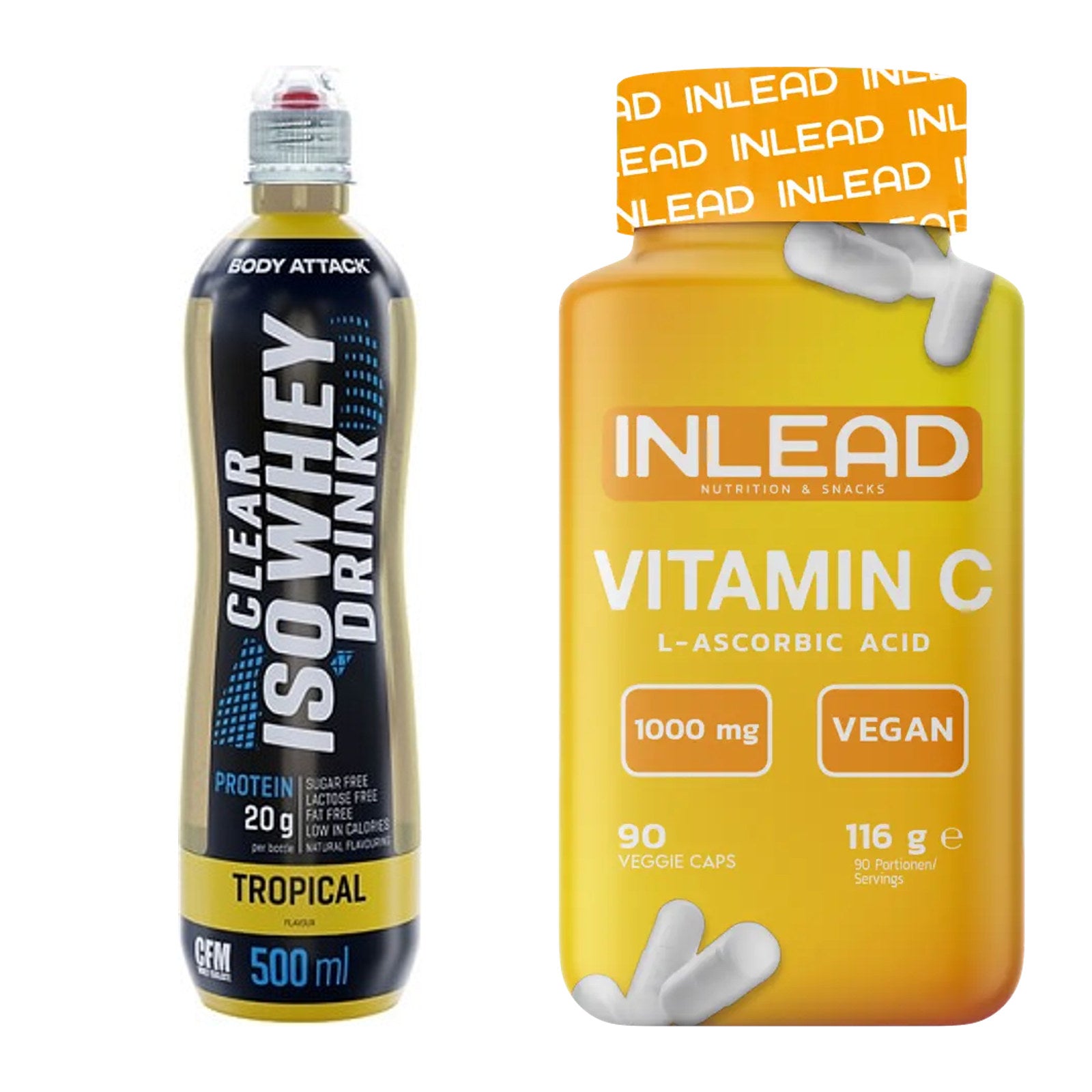 Basis-Set: Body Attack Clear Iso Whey Drink + INLEAD Vitamin C – alle enthaltenen Artikel