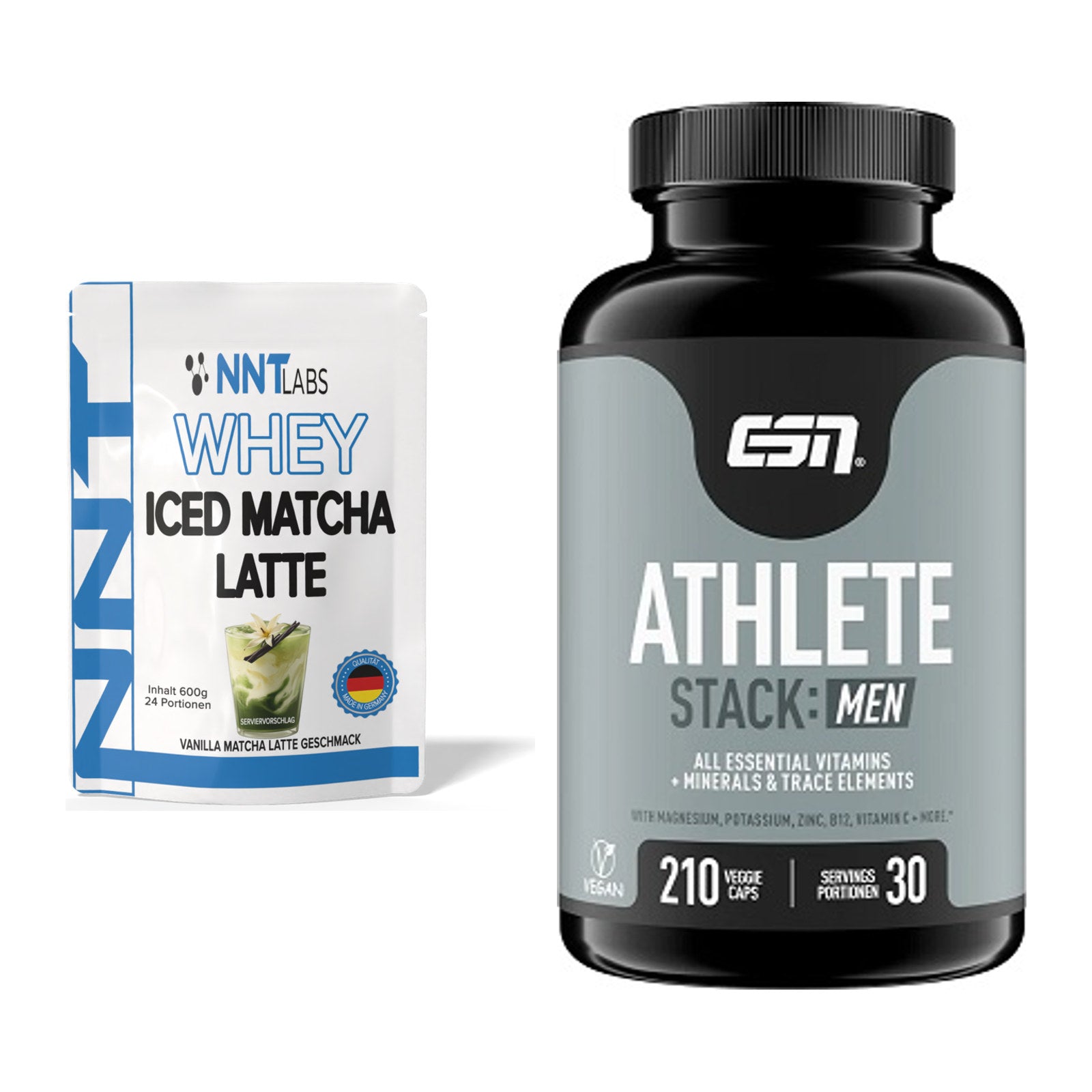 Basis-Set: NNT Whey ICED MATCHA LATTE + ESN Athlete Stack:MEN – alle enthaltenen Artikel