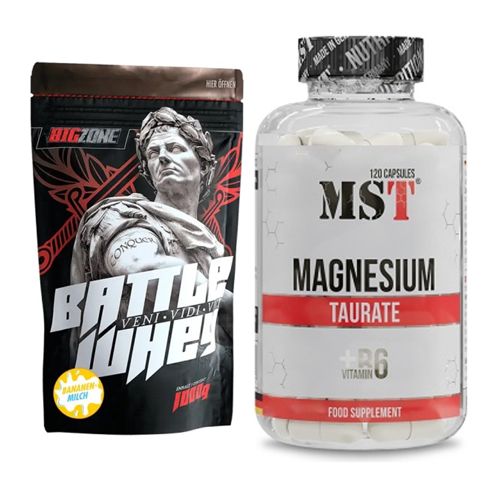 Basis-Set: Big Zone Battle Whey + MST Magnesium Taurat – alle enthaltenen Artikel