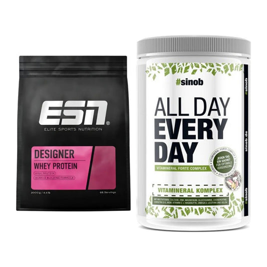 Basis-Set: ESN Designer Whey + Sinob All Day Every Day 30 Serv. – alle enthaltenen Artikel