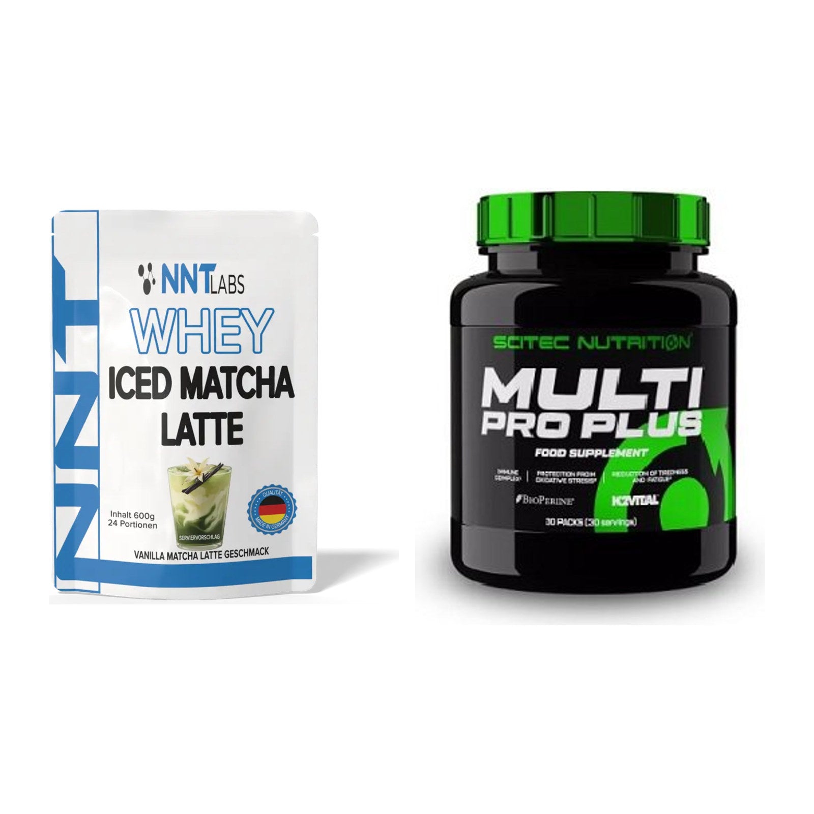 Basis-Set: NNT Whey ICED MATCHA LATTE + Scitec Multi Pro Plus 30 Packs – alle enthaltenen Artikel