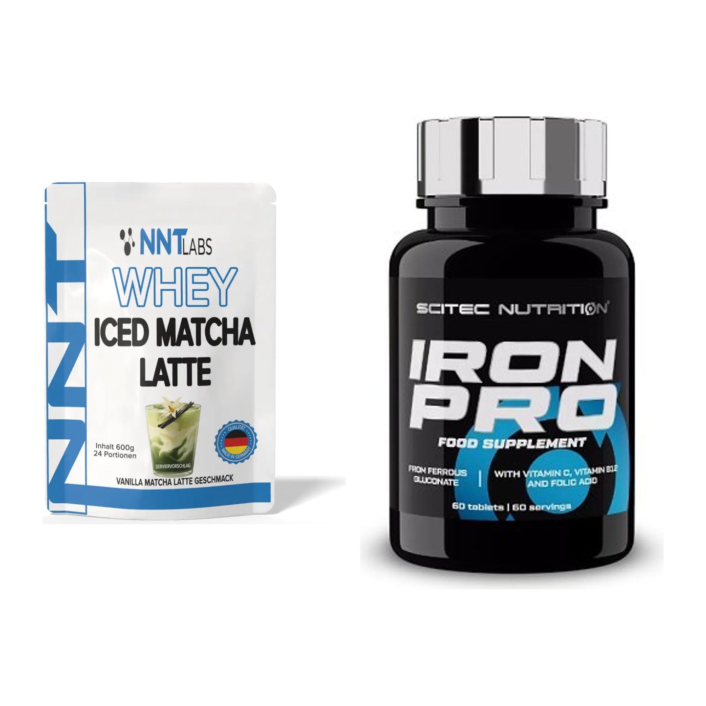 Basis-Set: NNT Whey ICED MATCHA LATTE + Scitec Iron Pro – alle enthaltenen Artikel