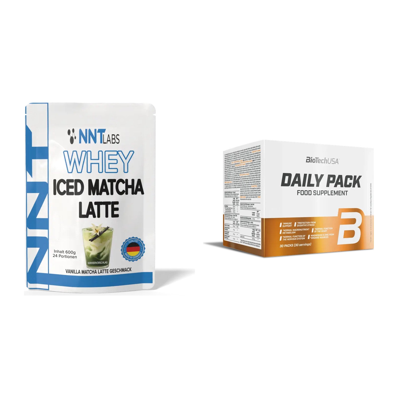Basis-Set: NNT Whey ICED MATCHA LATTE + BioTech Daily Packs 30 Packs – alle enthaltenen Artikel