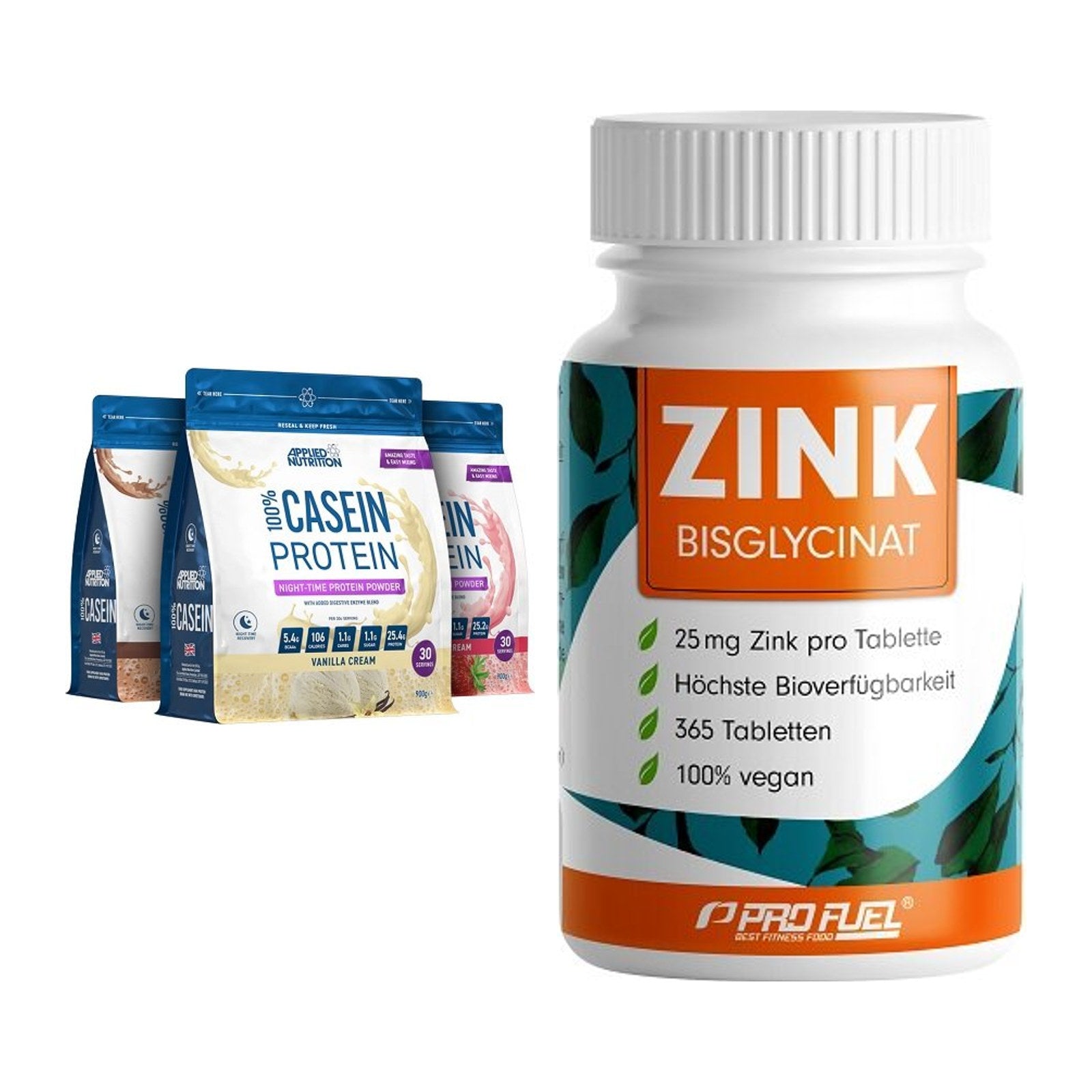 Basis-Set: Applied Nutrition 100% Casein + ProFuel Zink Bisclycinat – alle enthaltenen Artikel
