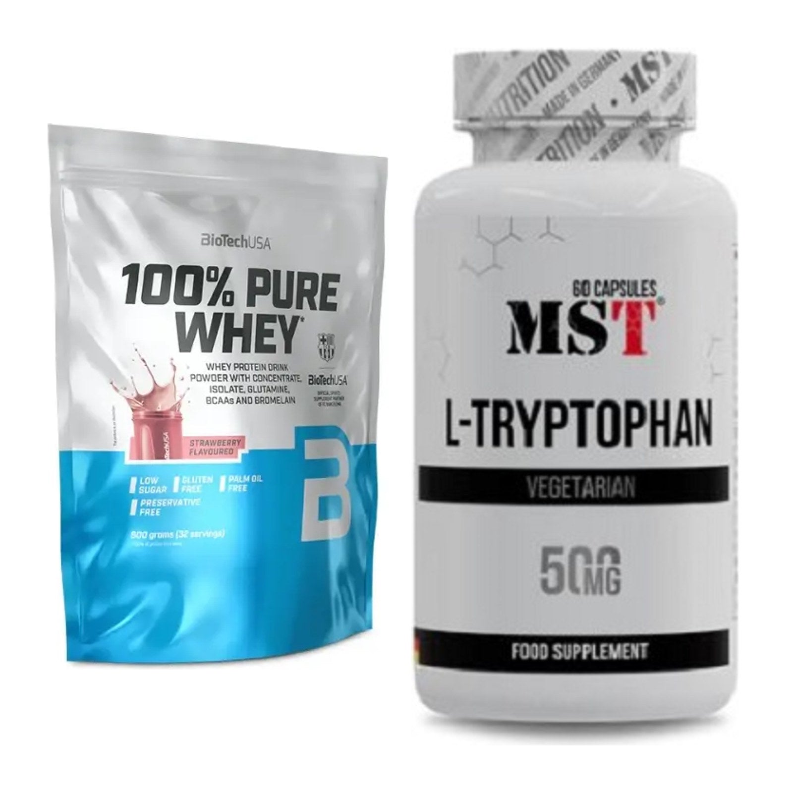 Basis-Set: BioTech 100% Pure Whey + MST Tryptophan 500mg – alle enthaltenen Artikel