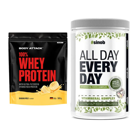 Basis-Set: Body Attack 100% Whey + Sinob All Day Every Day 30 – alle enthaltenen Artikel