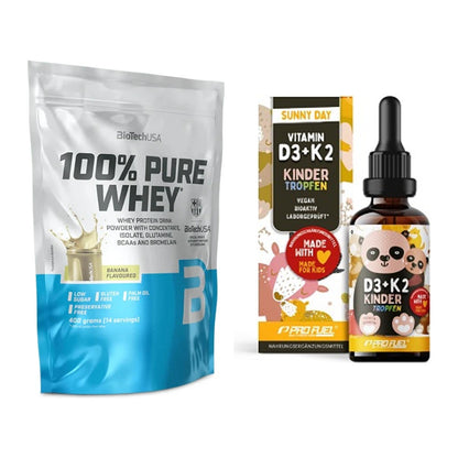 Basis-Set: BioTech 100% Pure Whey + ProFuel VITAMIN D3 + K2 Kinder – alle enthaltenen Artikel