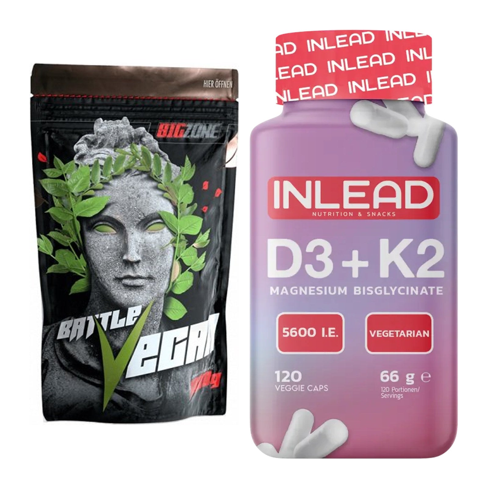 Basis-Set: Big Zone Battle Vegan + INLEAD Vitamin D3 + K2 + Magnesium – alle enthaltenen Artikel