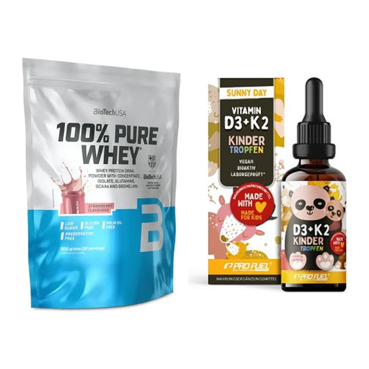 Basis-Set: BioTech 100% Pure Whey + ProFuel VITAMIN D3 + K2 Kinder – alle enthaltenen Artikel