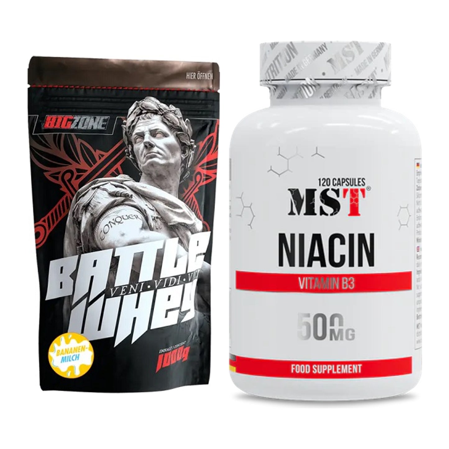 Basis-Set: Big Zone Battle Whey + MST Niacin – alle enthaltenen Artikel