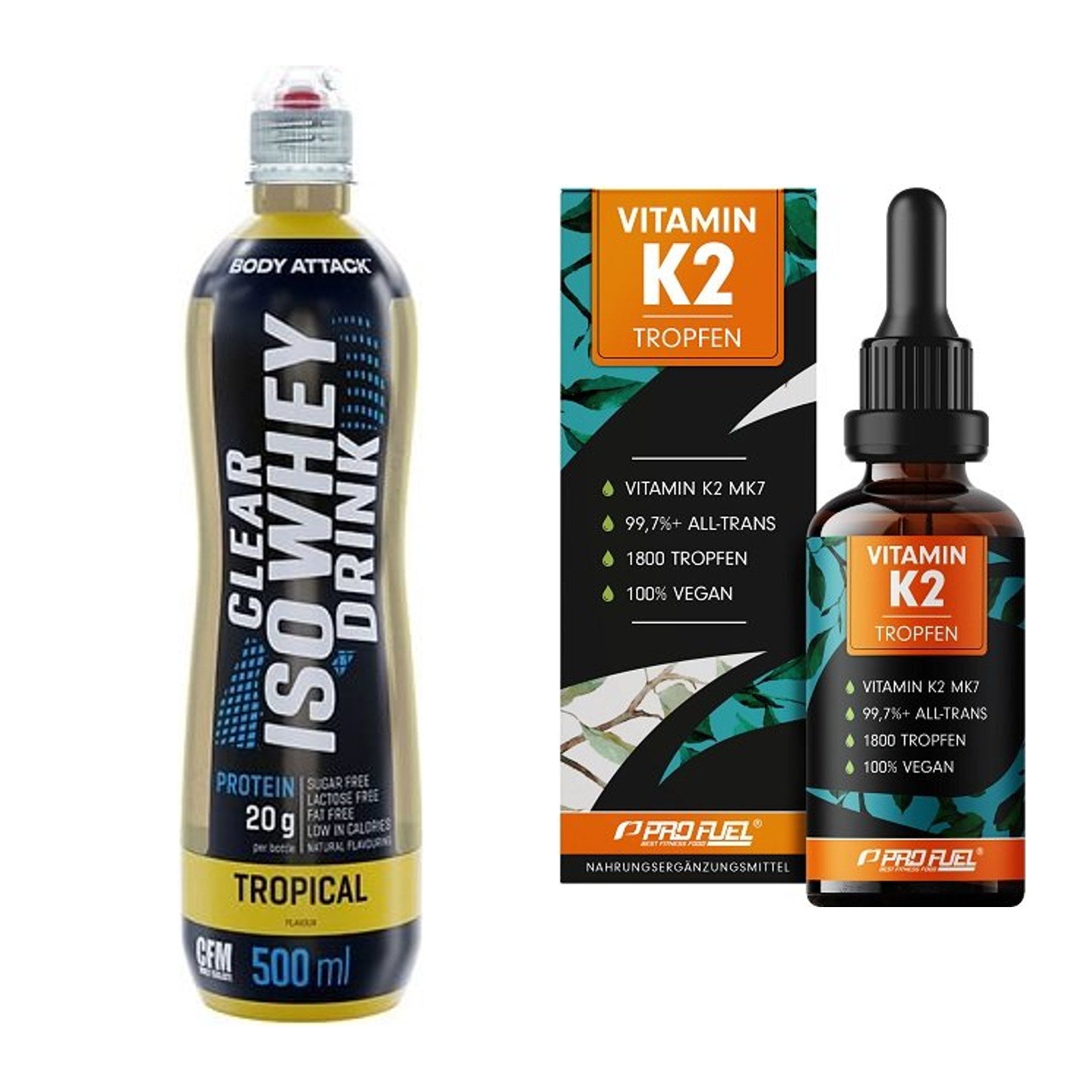 Basis-Set: Body Attack Clear Iso Whey + ProFuel Vitamin K2 (1800 – alle enthaltenen Artikel