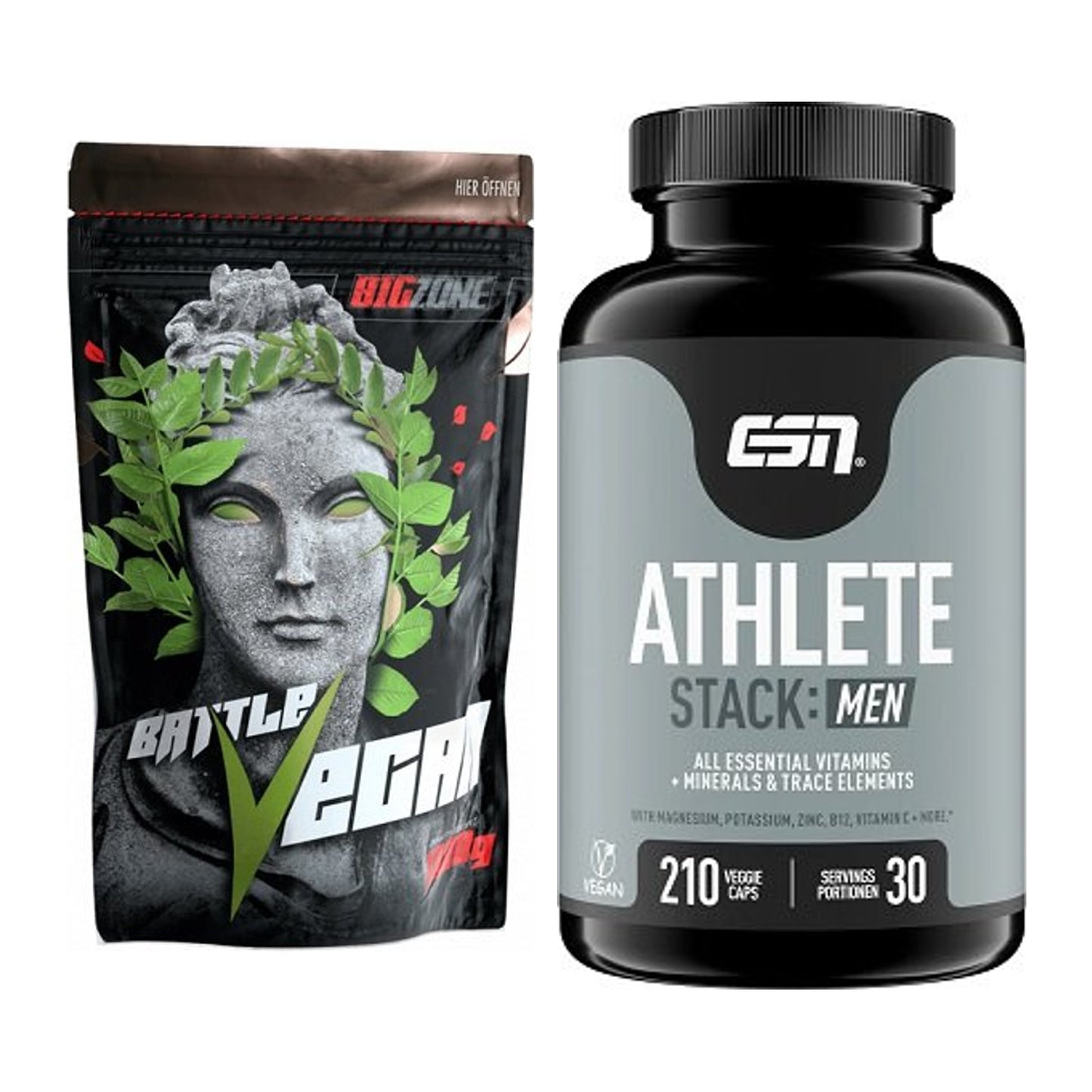 Basis-Set: Big Zone Battle Vegan + ESN Athlete Stack:MEN – alle enthaltenen Artikel