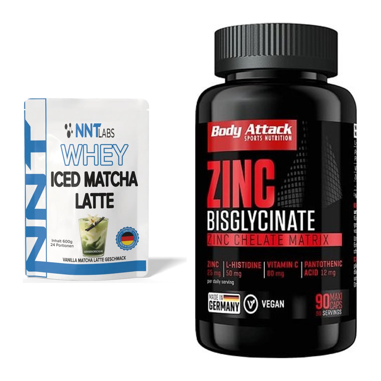 Βασικό σετ: NNT Whey ICED MATCHA LATTE + Body Attack Zinc Bisglycinate - περιλαμβάνονται όλα τα είδη