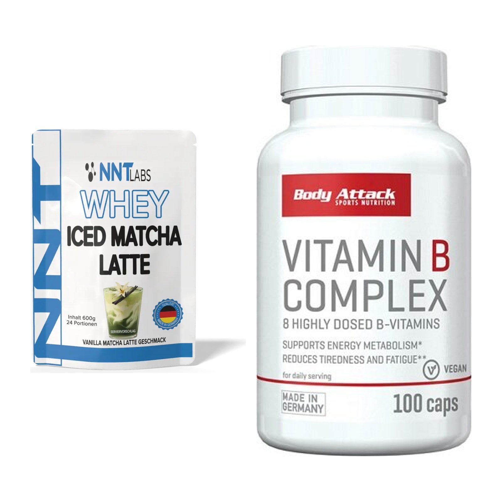 Basis-Set: NNT Whey ICED MATCHA LATTE + Body Attack Vitamin B-Complex – alle enthaltenen Artikel