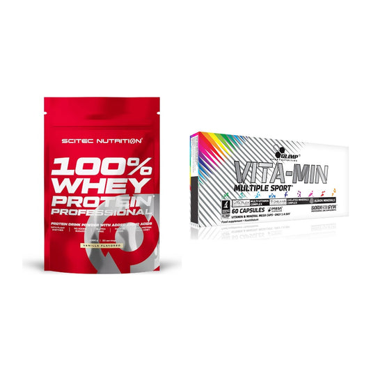 Basis-Set: Scitec 100% Whey Protein + Olimp Vita-Min Multiple Sport – alle enthaltenen Artikel