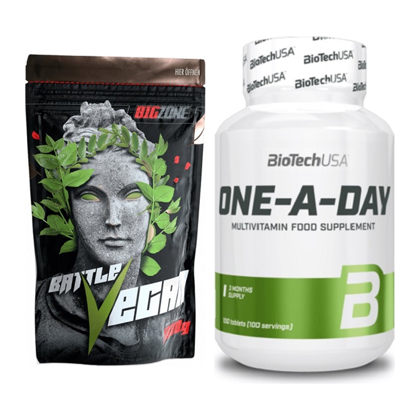 Basis-Set: Big Zone Battle Vegan + BioTech One A Day 100 Tabl. – alle enthaltenen Artikel