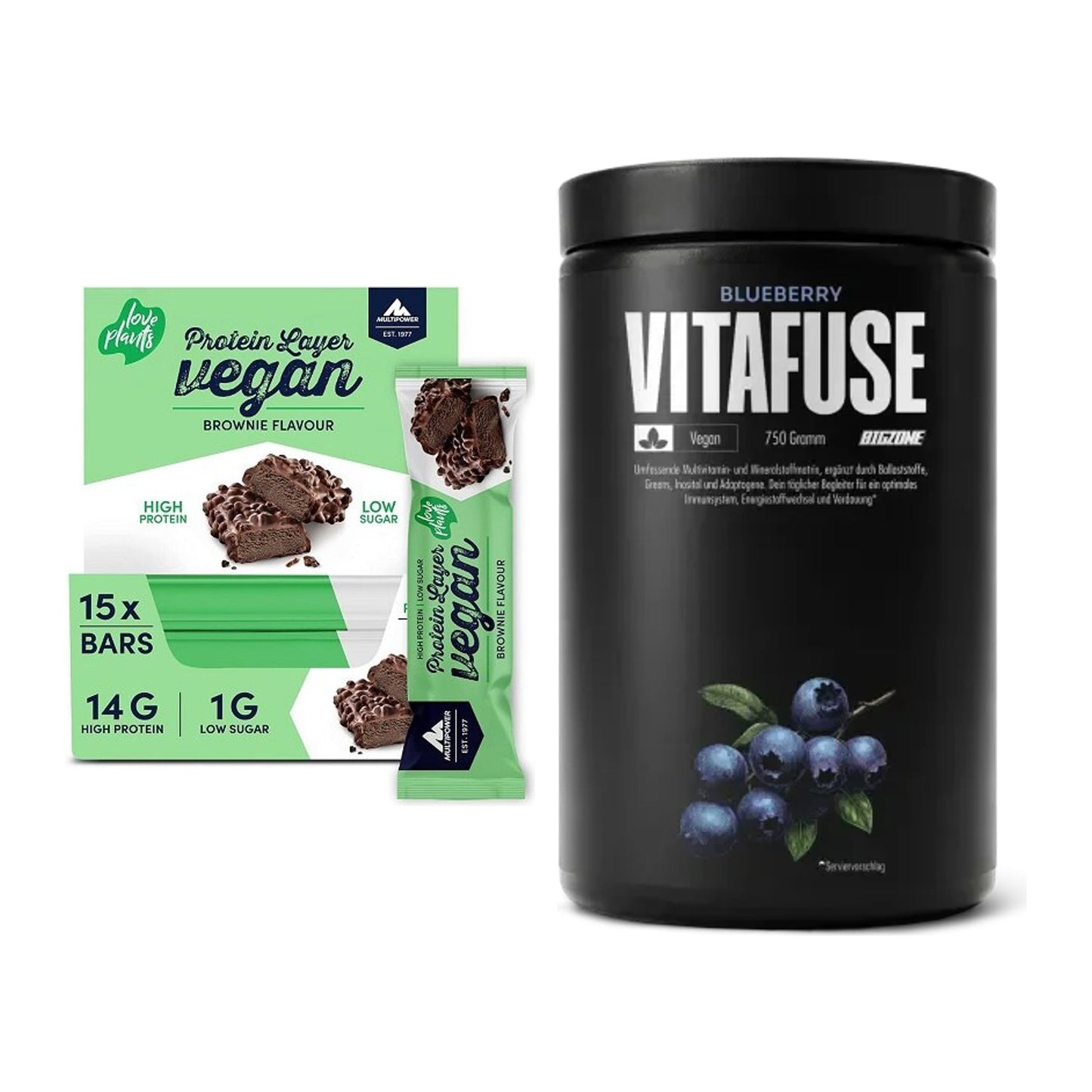 Basis-Set: Multipower Vegan Protein Layer Bar + Big Zone Vitafuse – alle enthaltenen Artikel