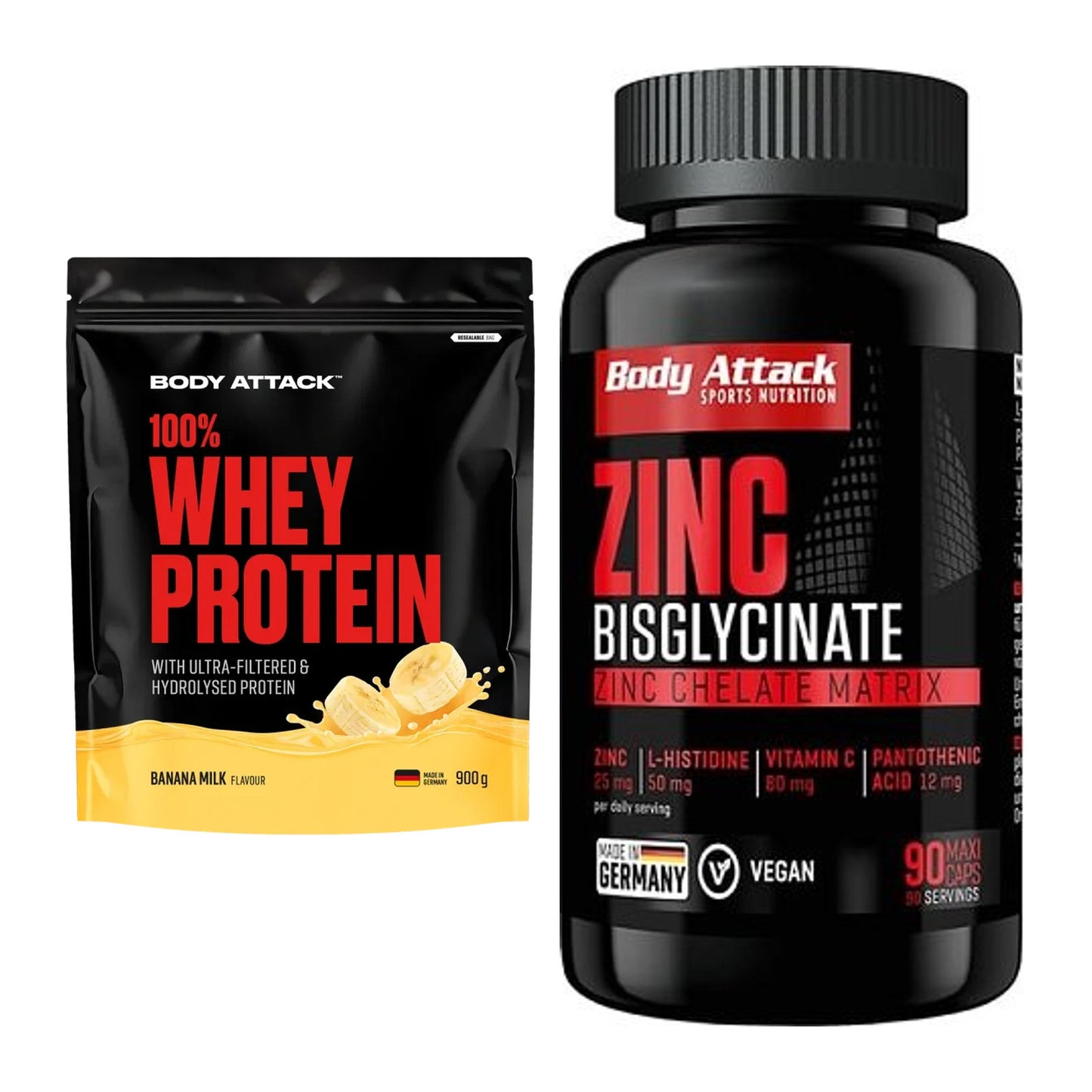 Basis-Set: Body Attack 100% Whey + Body Attack Zink – alle enthaltenen Artikel