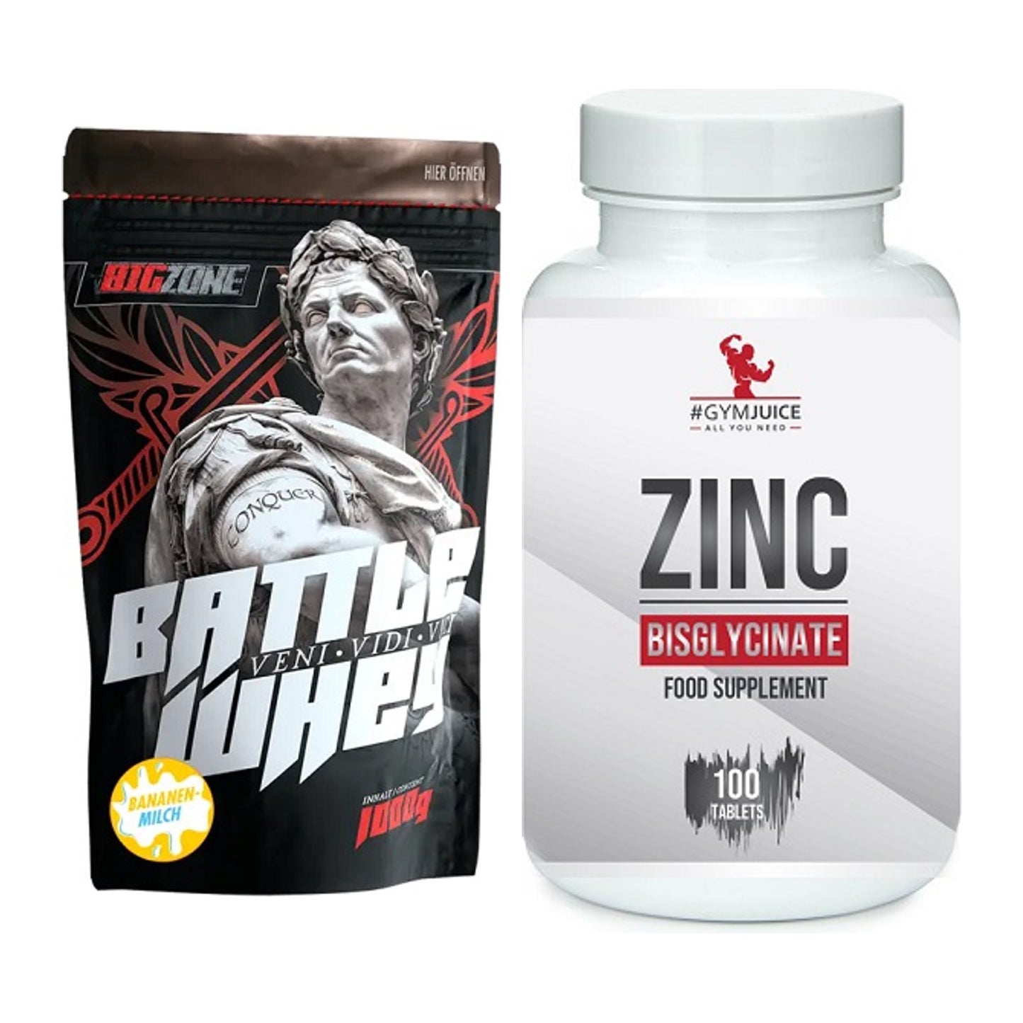 Basis-Set: Big Zone Battle Whey + #GYMJUICE ZINC Bisglycinate – alle enthaltenen Artikel