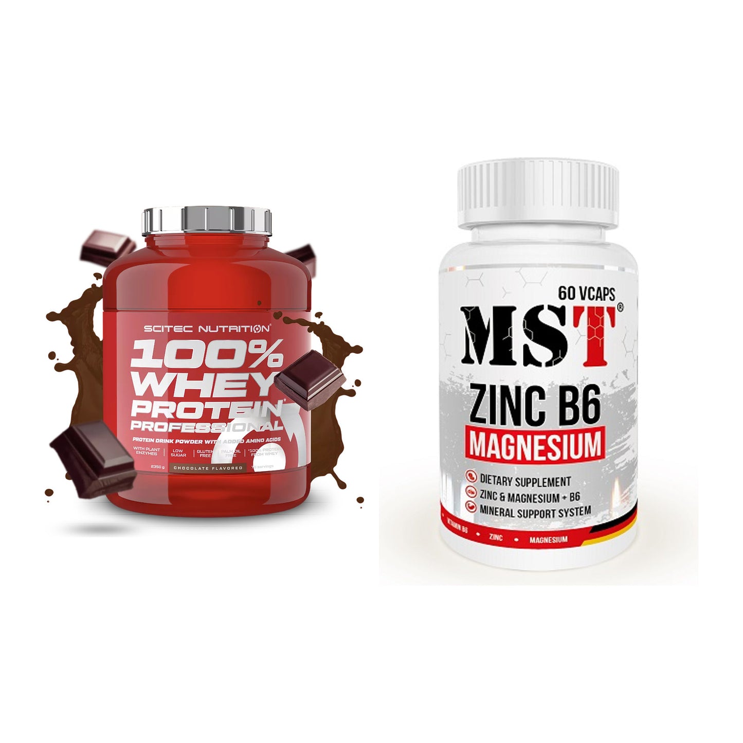 Basis-Set: Scitec 100% Whey + MST Zinc + Magnesium + B6 60 – alle enthaltenen Artikel