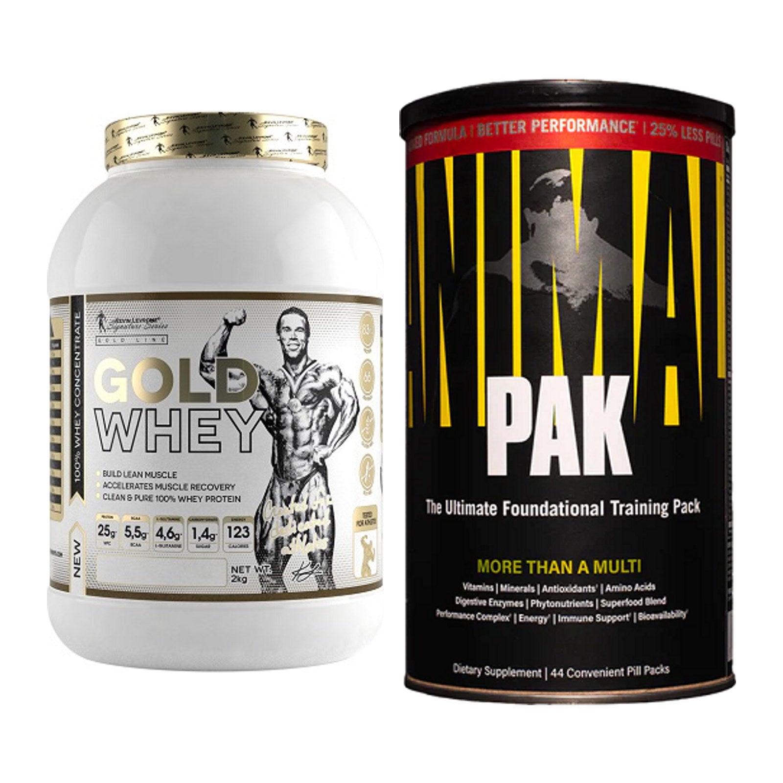 Basis-Set: Kevin Levrone Gold Whey + Universal Animal Pak 44 Serv. – alle enthaltenen Artikel