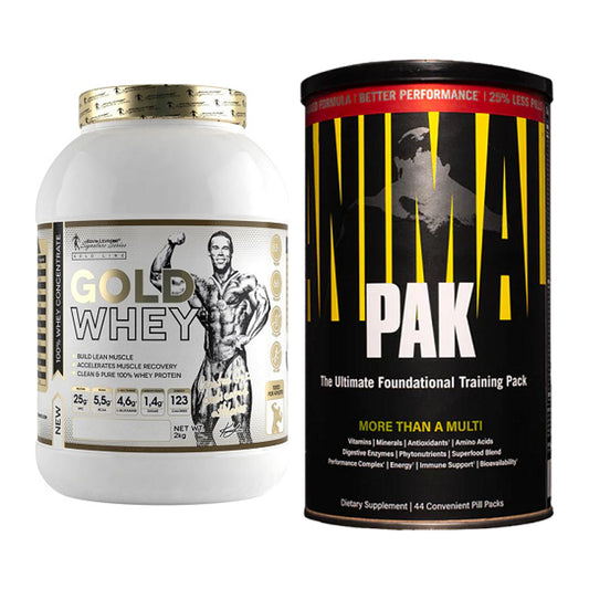 Basis-Set: Kevin Levrone Gold Whey + Universal Animal Pak 44 Serv. – alle enthaltenen Artikel