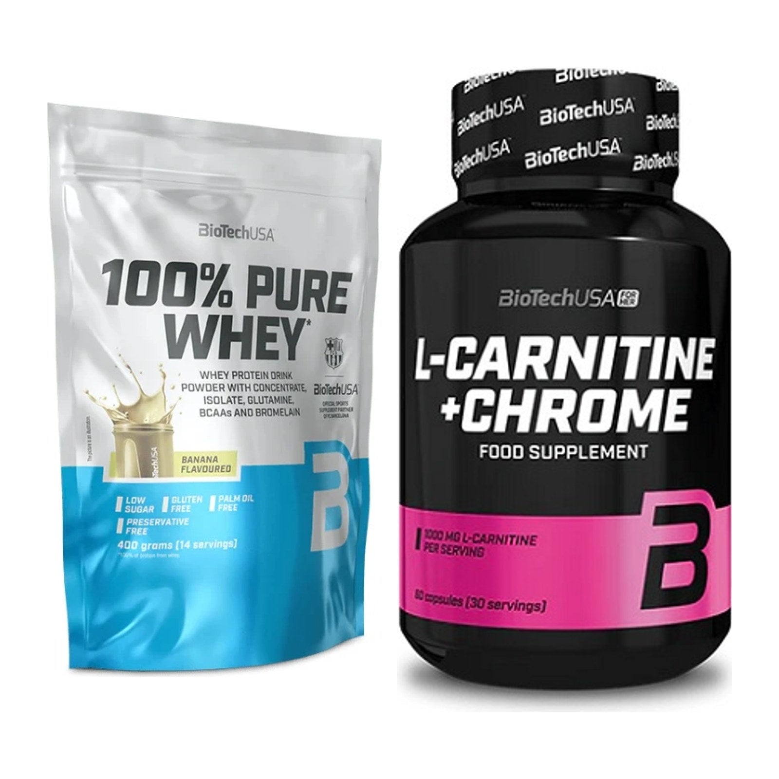 Basis-Set: BioTech 100% Pure Whey + BioTech L-Carnitine + Chrome – alle enthaltenen Artikel