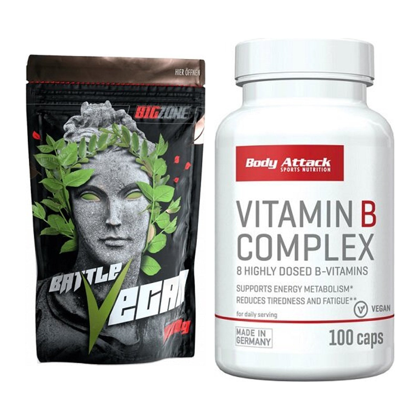 Basis-Set: Big Zone Battle Vegan + Body Attack Vitamin B-Complex – alle enthaltenen Artikel