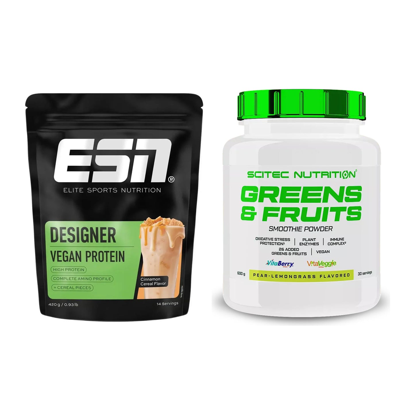 Basis-Set: ESN Designer Vegan Protein + Scitec Greens & Fruits – alle enthaltenen Artikel
