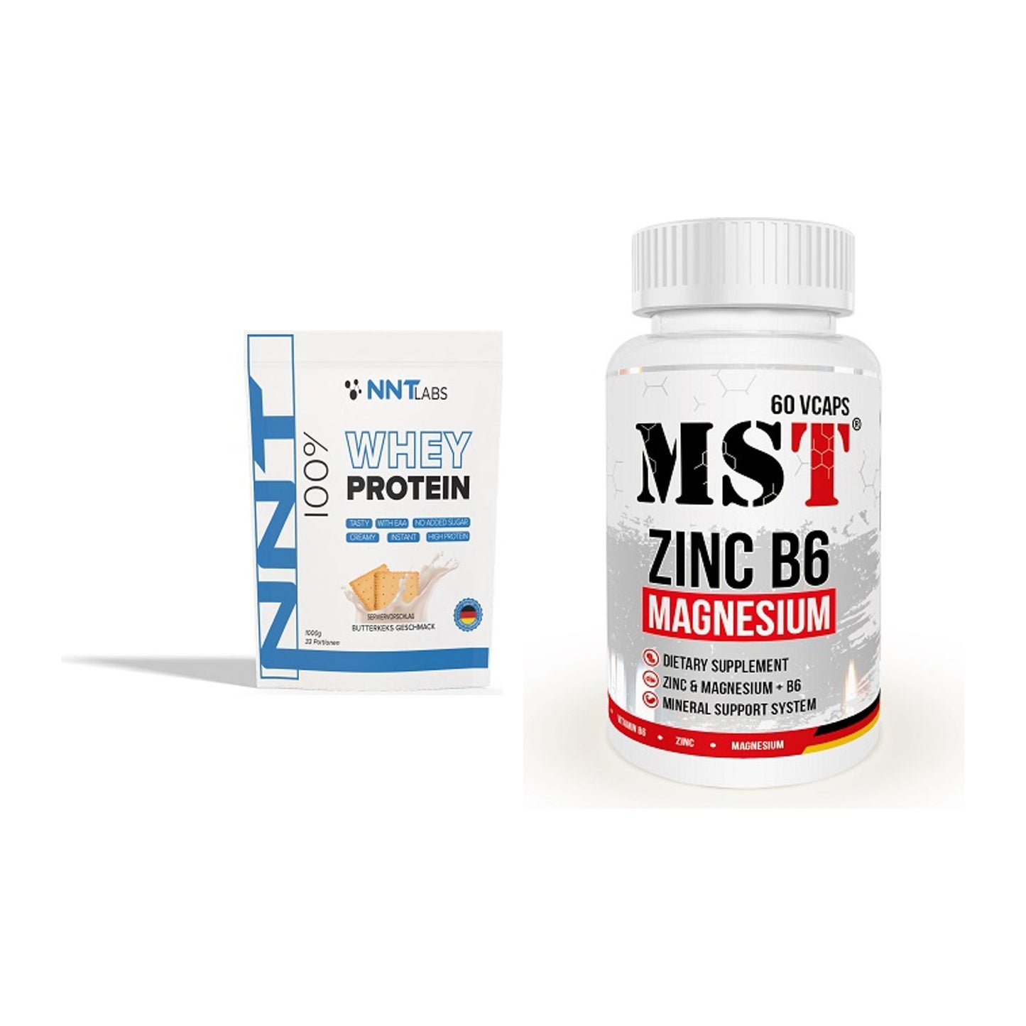 Basis-Set: NNT Whey + MST Zinc + Magnesium + B6 60 – alle enthaltenen Artikel