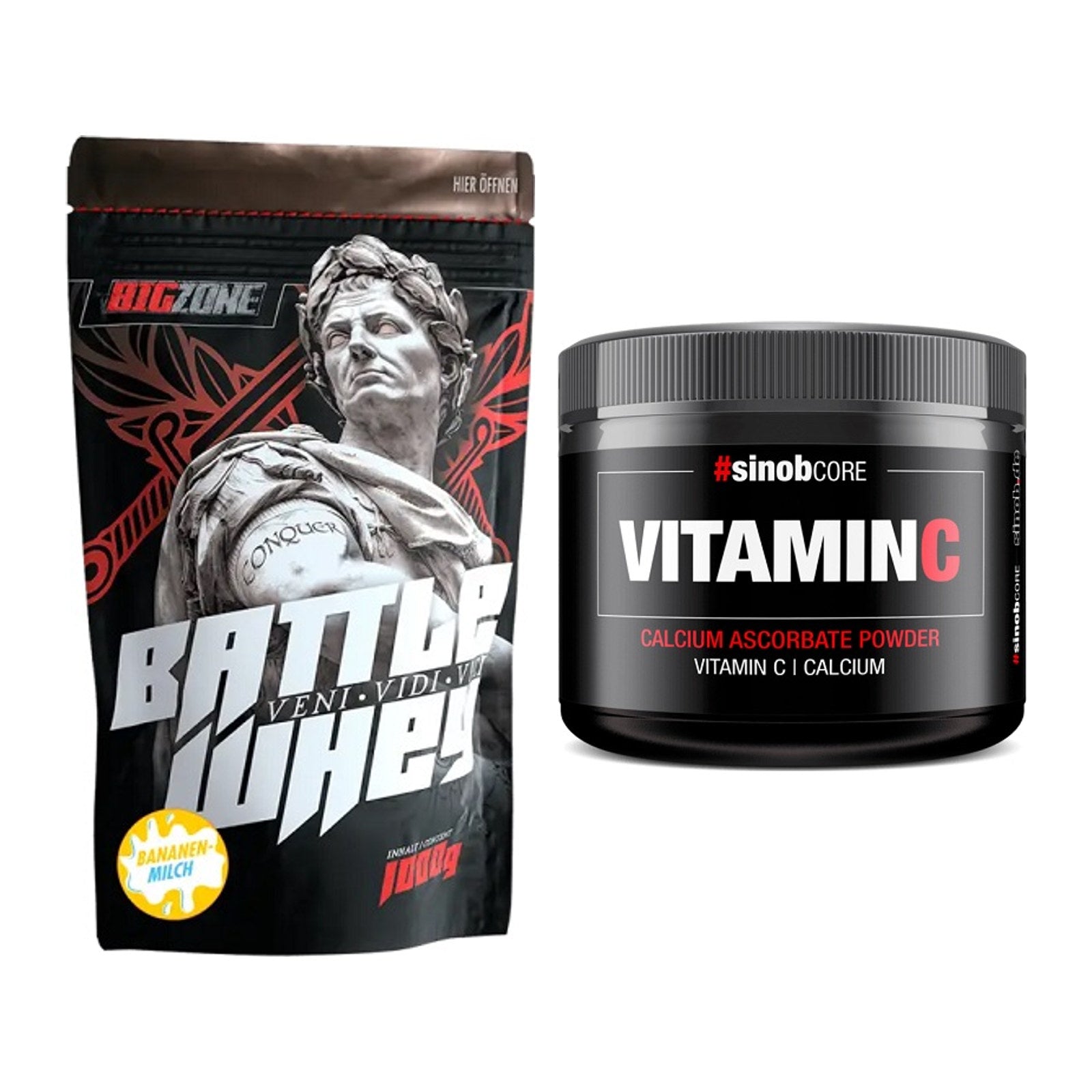 Basis-Set: Big Zone Battle Whey + Sinob Vitamin C Calcium Ascorbate – alle enthaltenen Artikel