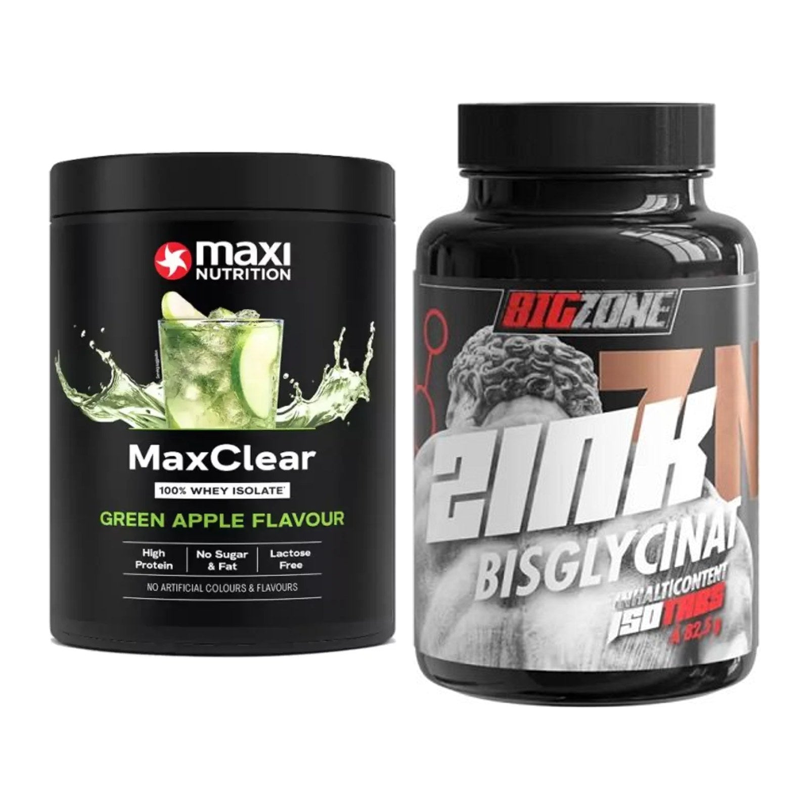 Basis-Set: MaxiNutrition MaxClear 100% + Big Zone Zink Bisglycinat – alle enthaltenen Artikel