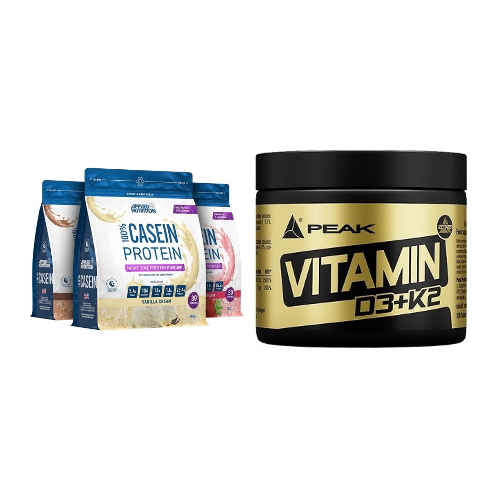 Basis-Set: Applied Nutrition 100% + Peak Vitamin D3+K2 120 Tabl. – alle enthaltenen Artikel
