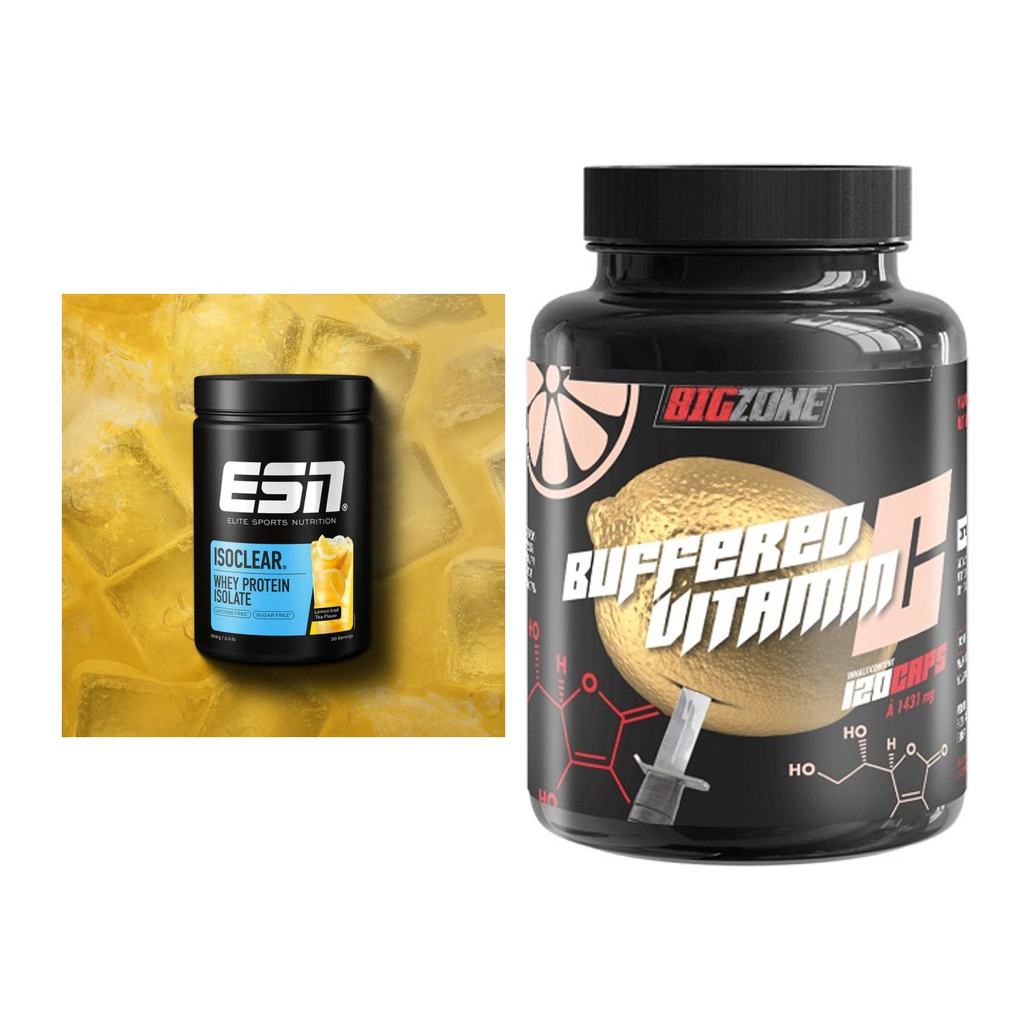 Basis-Set: ESN ISOCLEAR Whey Isolate + Big Zone Buffered Vitamin C – alle enthaltenen Artikel