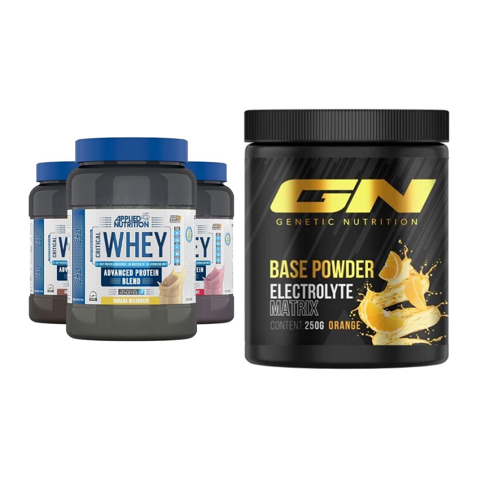 Basis-Set: Applied Nutrition Critical Whey + GN Base Powder – alle enthaltenen Artikel