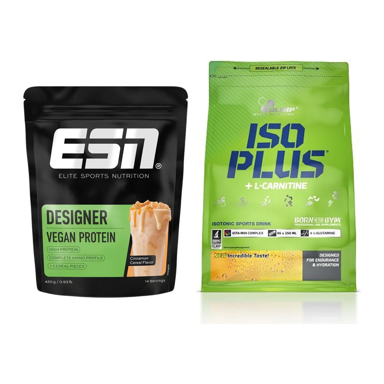 Basis-Set: ESN Designer Vegan Protein + Olimp Iso Plus – alle enthaltenen Artikel