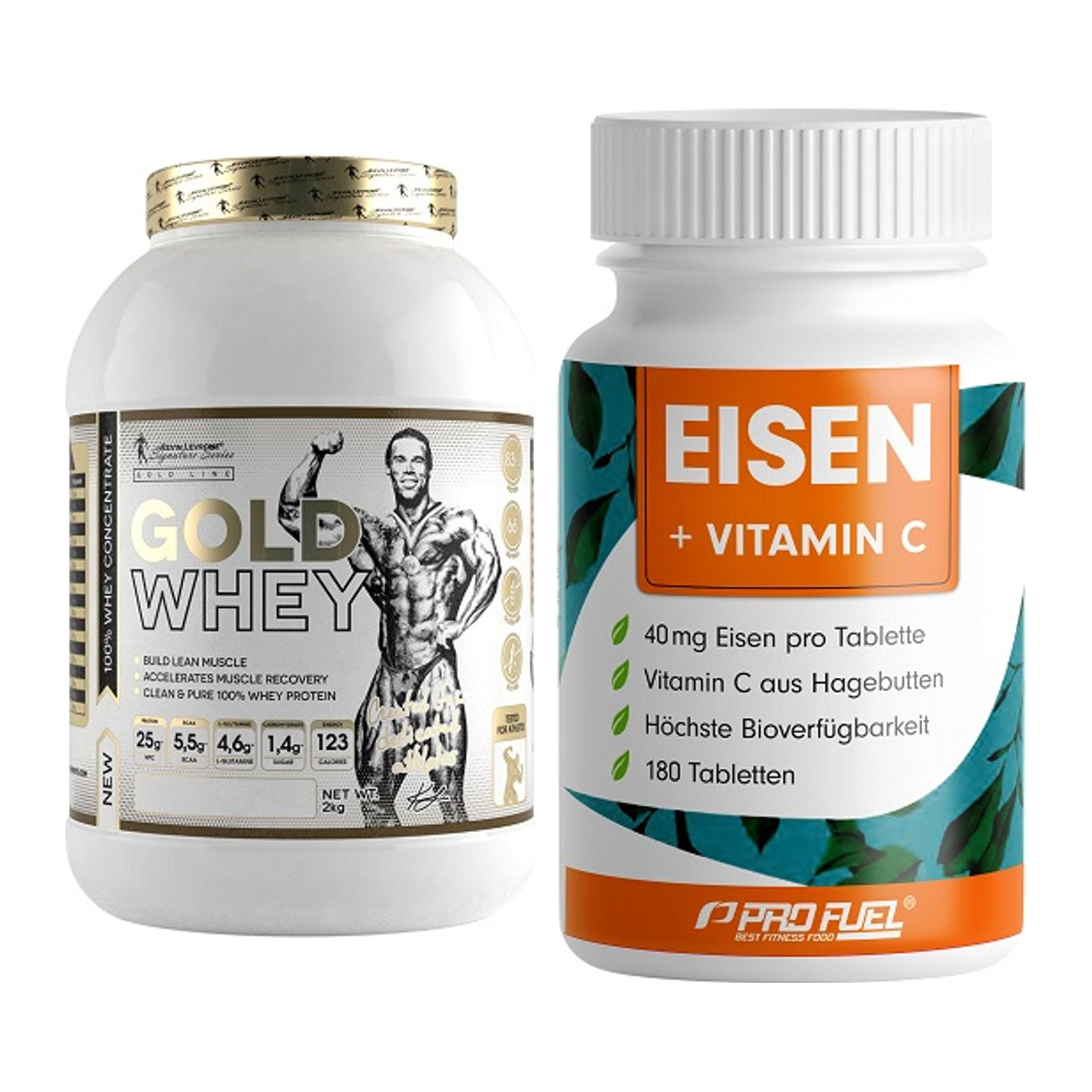 Basis-Set: Kevin Levrone Gold Whey + ProFuel EISEN + nat. Vitamin C – alle enthaltenen Artikel