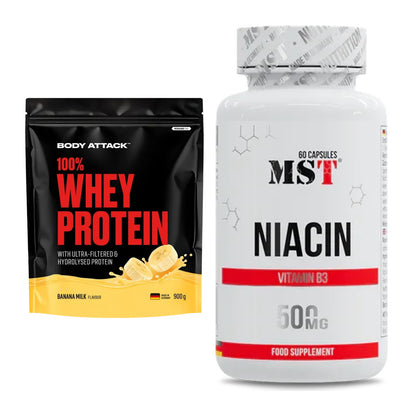 Basis-Set: Body Attack 100% Whey Protein + MST Niacin – alle enthaltenen Artikel