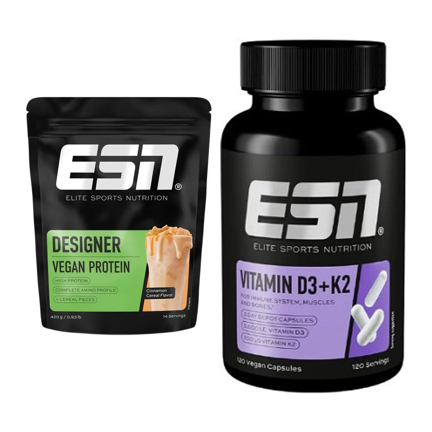 Basis-Set: ESN Designer Vegan Protein + ESN Vitamin D3 + K2 – alle enthaltenen Artikel