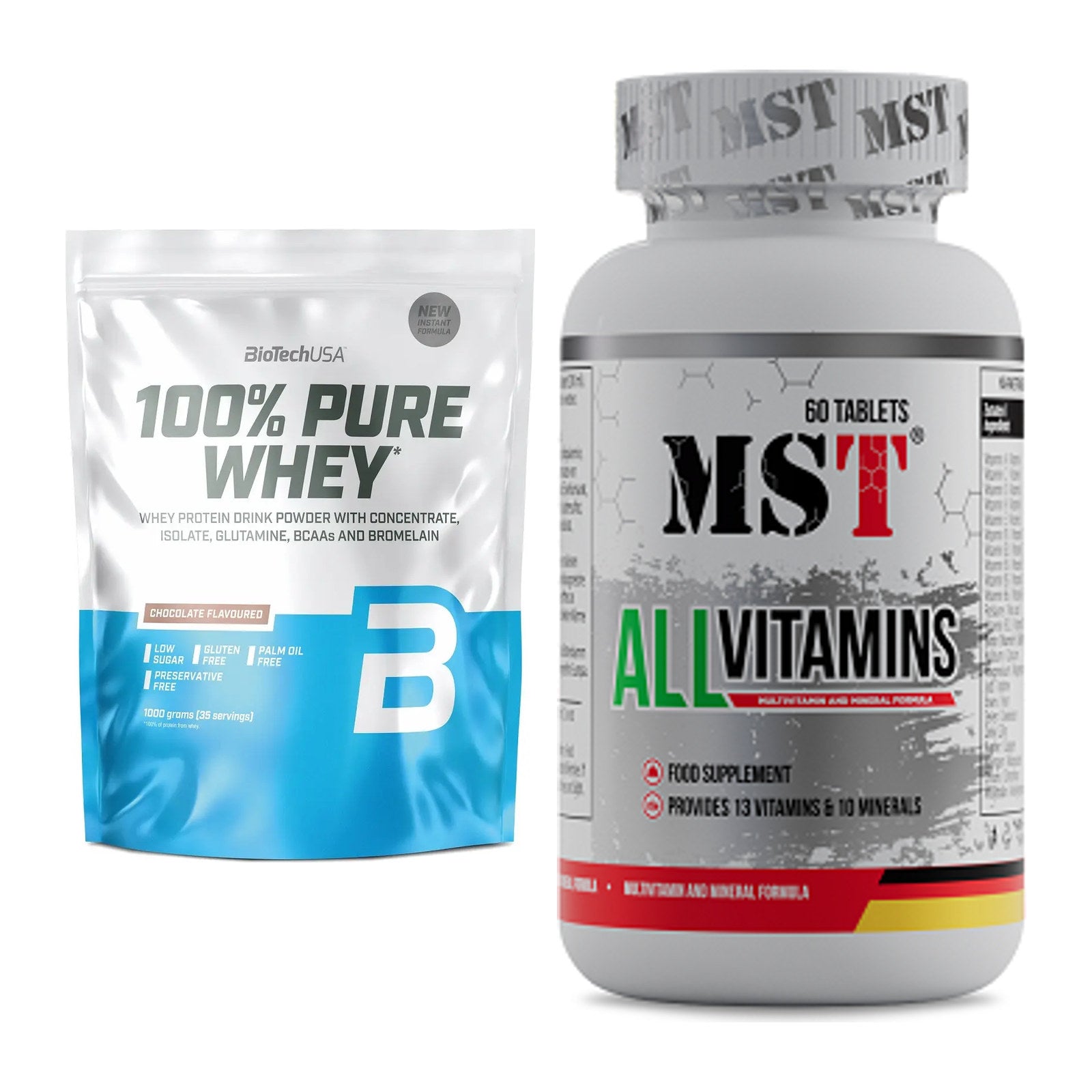 Basis-Set: BioTech 100% Pure Whey + MST All Vitamins 60 Pillen – alle enthaltenen Artikel